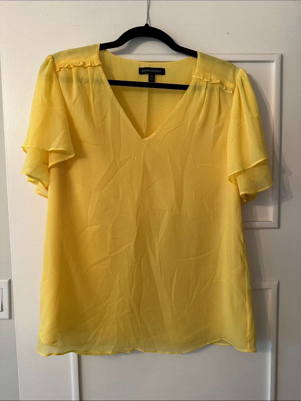Banana Republic Bright Yellow V-Neck Flutter Sleeve Blouse